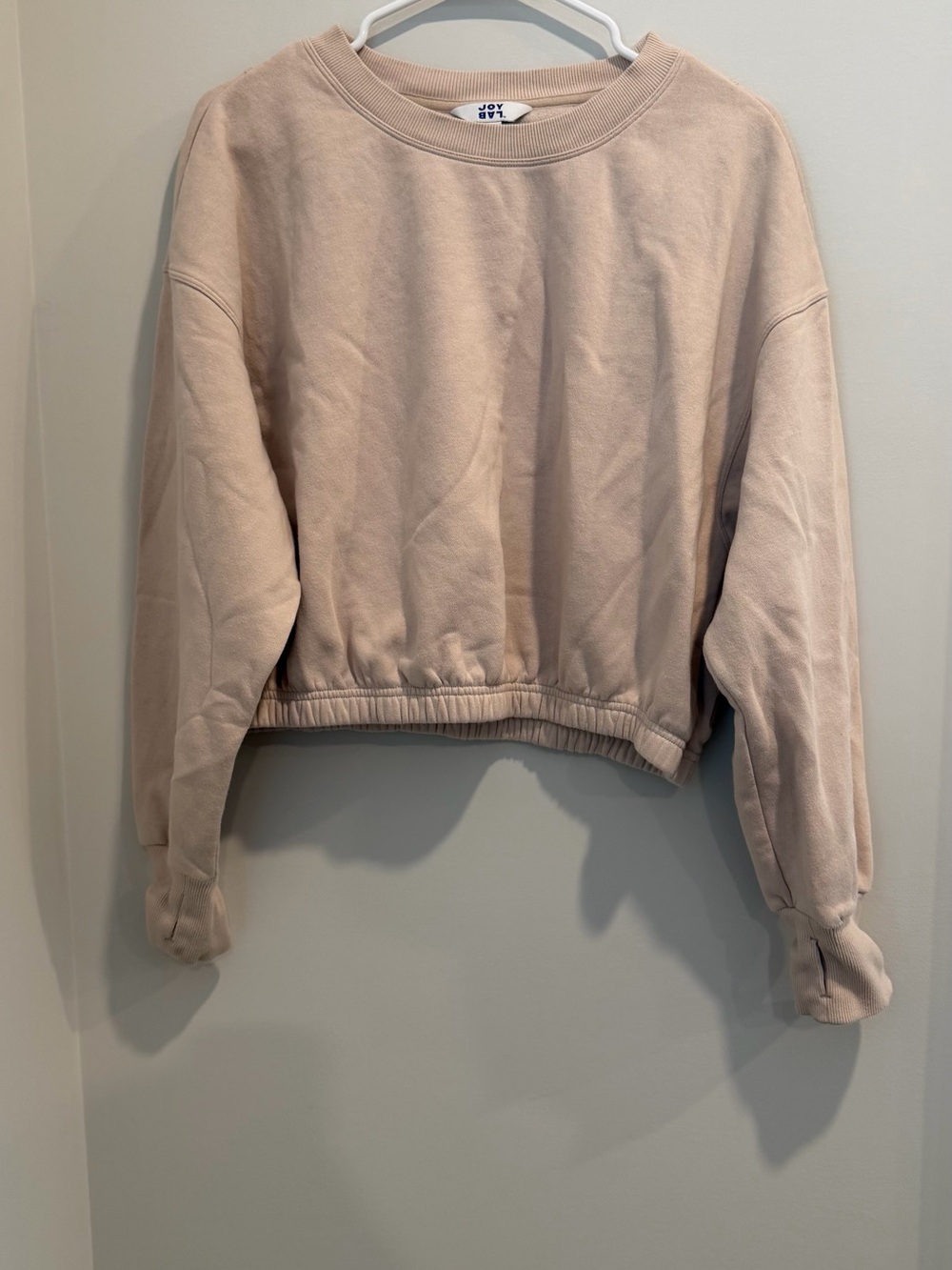JoyLab Cropped Crewneck Sweatshirt in Light Taupe